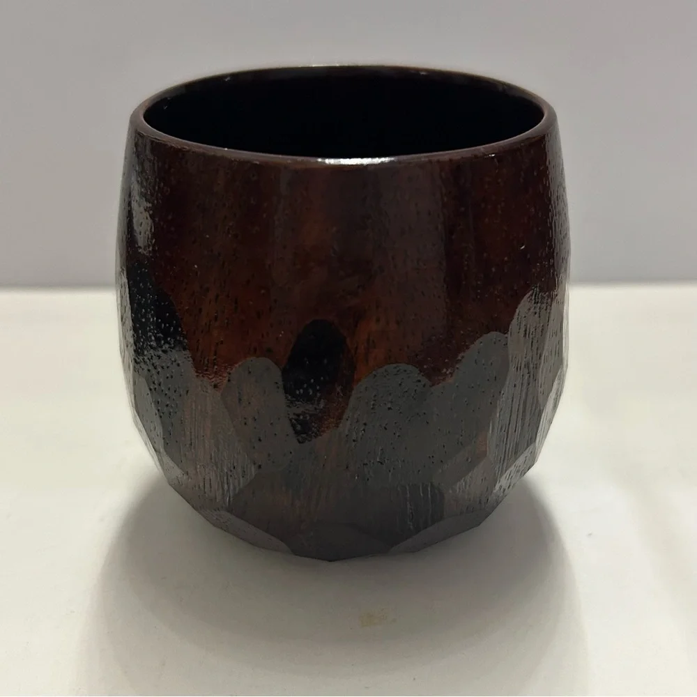 Hand-Carved Lacquer Wood Mug Honeycomb Geometric Tumbler Tea Coffee Whiskey Cup
